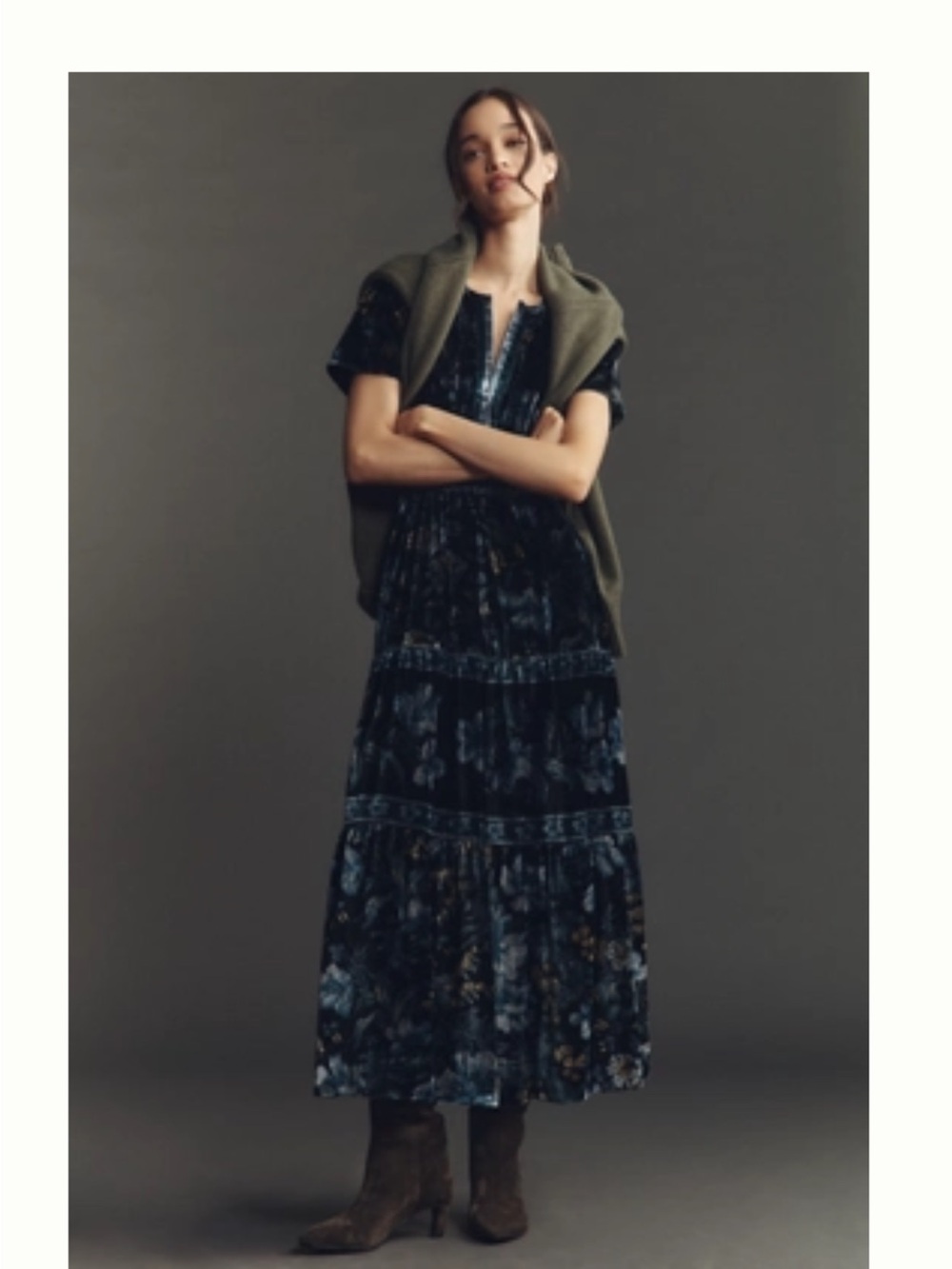 Anthropologie Somerset Maxi Dress Navy Floral Velvet Edition